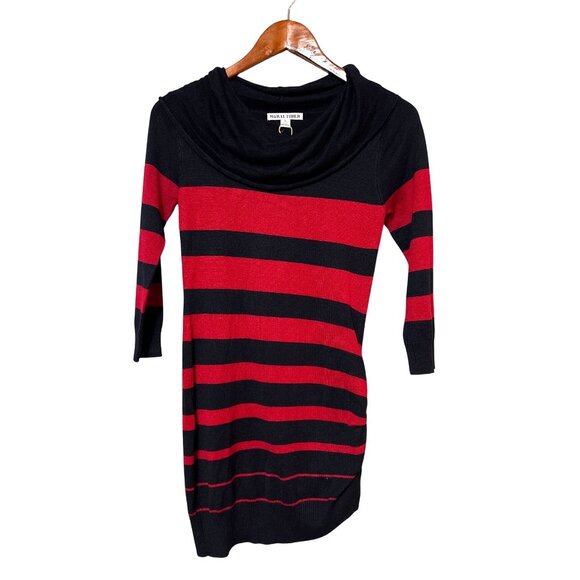 Moral Fiber Dresses & Skirts - Striped Black & Red Cowl Neck Sweater Dress W/ Zipper Detail Moral Fiber S